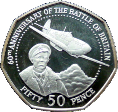 Guernsey 50 Pence - Elizabeth II 60th Anniversary -Battle of Britain - Silver