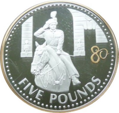 Jersey 5 Pounds - Elizabeth II Queen on Horseback; Silver Proof reverse