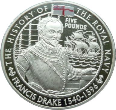 Jersey 5 Pounds - Elizabeth II Sir Francis Drake; Silver Proof