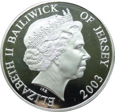 Jersey 5 Pounds - Elizabeth II Sovereign of the Seas; Silver Proof obverse