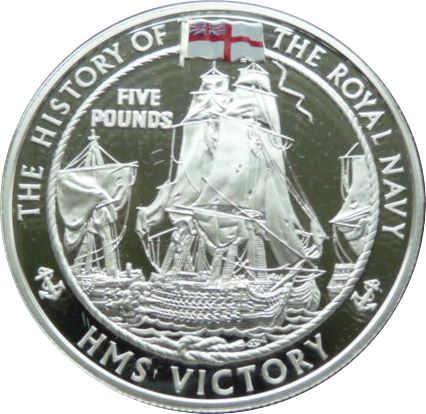 Jersey 5 Pounds - Elizabeth II HMS Victory; Silver Proof reverse