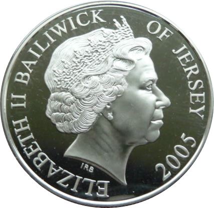 Jersey 5 Pounds - Elizabeth II HMS Conqueror; Silver Proof obverse
