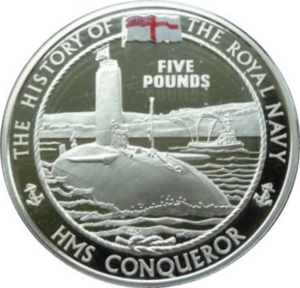 Jersey 5 Pounds - Elizabeth II HMS Conqueror; Silver Proof