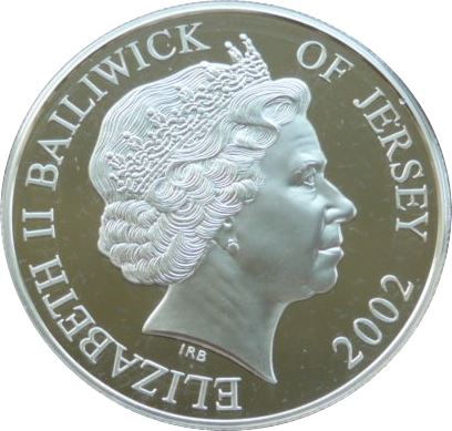 Jersey 5 Pounds - Elizabeth II Duke of Wellington; Silver Proof obverse