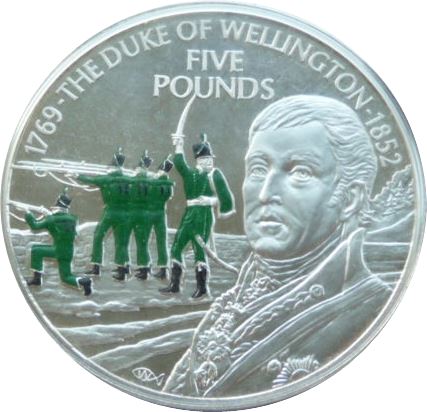 Jersey 5 Pounds - Elizabeth II Duke of Wellington; Silver Proof