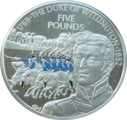 Guernsey 5 Pounds - Elizabeth II Duke of Wellington - Silver