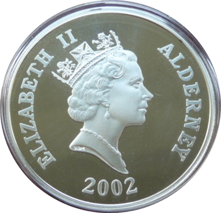 Alderney 5 Pounds - Elizabeth II Duke of Wellington; Silver Proof obverse