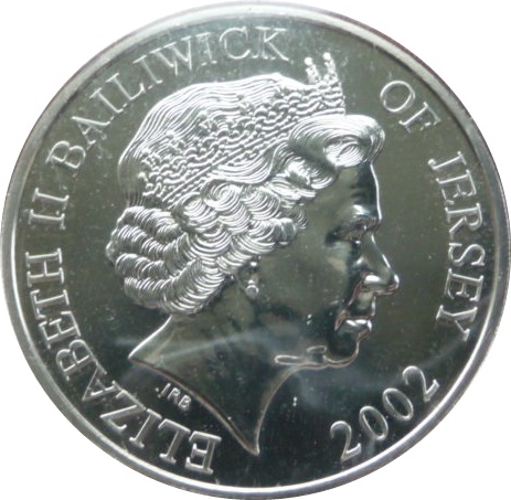 Jersey 5 Pounds - Elizabeth II A Young Queen Mother obverse