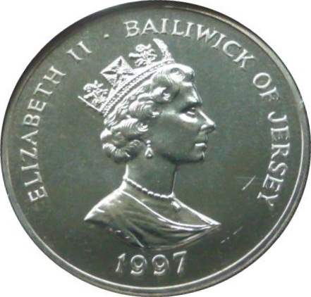 Jersey 5 Pounds - Elizabeth II Golden Wedding obverse
