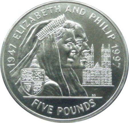 Jersey 5 Pounds - Elizabeth II Golden Wedding reverse