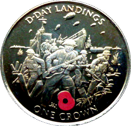 Gibraltar 1 Crown - Elizabeth II D-Day Landings-Coloured Poppy