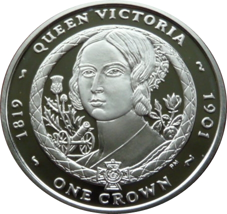 Isle of Man 1 Crown - Elizabeth II Victoria Cross - Queen Victoria; Silver Proof reverse