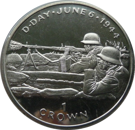 Isle of Man 1 Crown - Elizabeth II D-Day - German machine gun position
