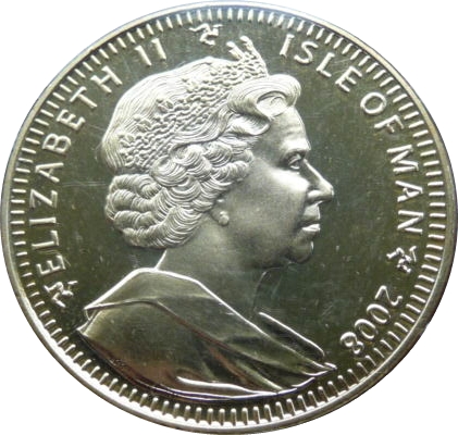 Isle of Man 1 Crown - Elizabeth II Cyclist on Great Wall of China obverse