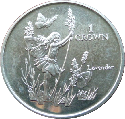 Isle of Man 1 Crown - Elizabeth II Lavender reverse