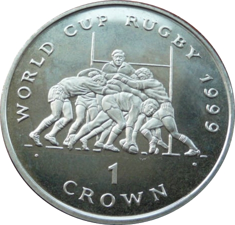Isle of Man 1 Crown - Elizabeth II Rugby Scrum reverse