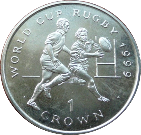 Isle of Man 1 Crown - Elizabeth II Two players passing/receiving ball reverse