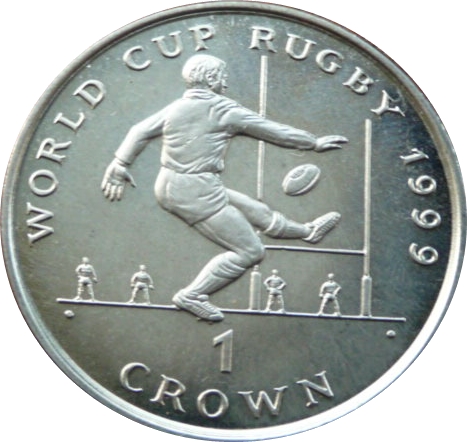 Isle of Man 1 Crown - Elizabeth II Player kicking for goal reverse