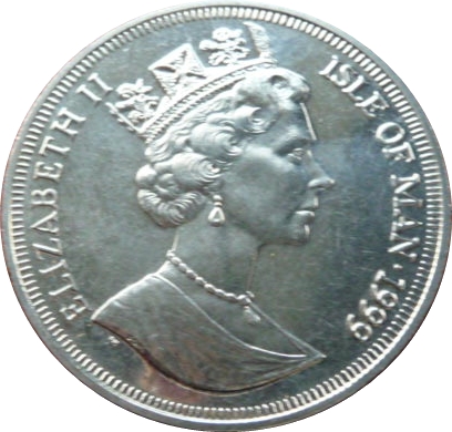 Isle of Man 1 Crown - Elizabeth II Player tackling another player obverse