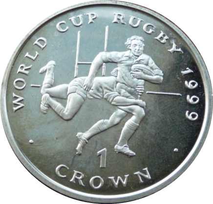 Isle of Man 1 Crown - Elizabeth II Player tackling another player reverse