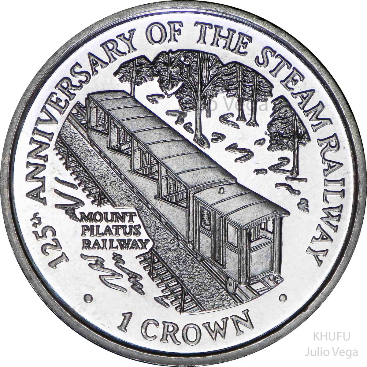 Isle of Man 1 Crown - Elizabeth II Mount Pilatus Railway reverse