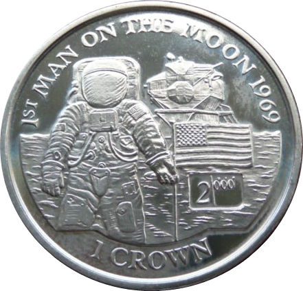 Isle of Man 1 Crown - Elizabeth II 1st Man on the Moon 1969