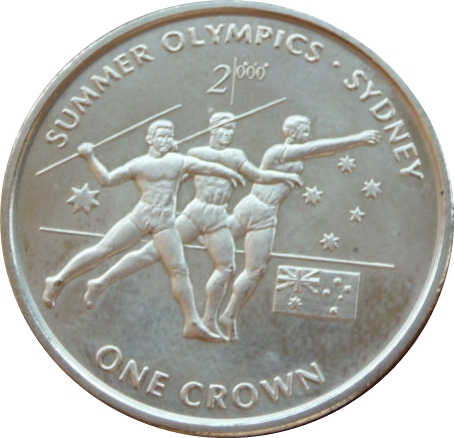 Isle of Man 1 Crown - Elizabeth II Olympics - Javelin Throwers reverse