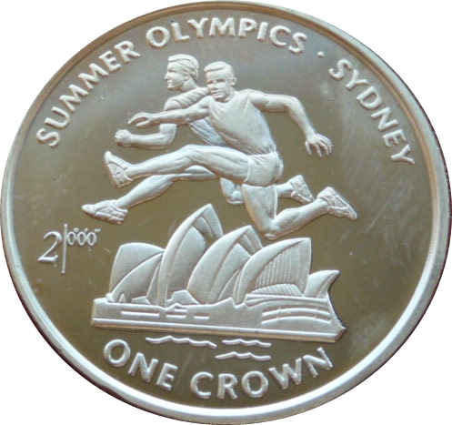 Isle of Man 1 Crown - Elizabeth II Olimpics - Hurdlers reverse