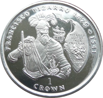 Isle of Man 1 Crown - Elizabeth II Francisco Pizarro