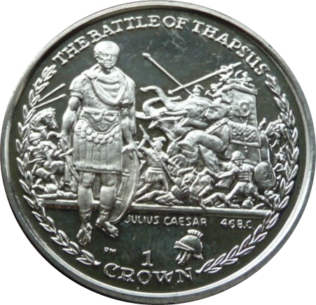 Isle of Man 1 Crown - Elizabeth II The Battle of Thapsus reverse