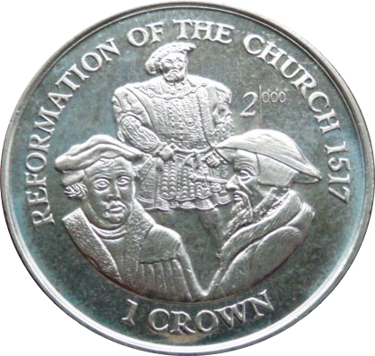 Isle of Man 1 Crown - Elizabeth II Reformation of the Church reverse