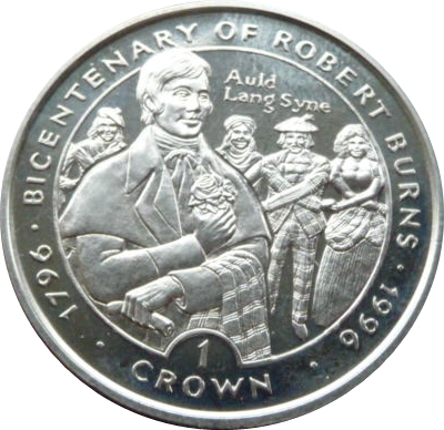 Isle of Man 1 Crown - Elizabeth II Robert Burns - Auld Lang Syne reverse