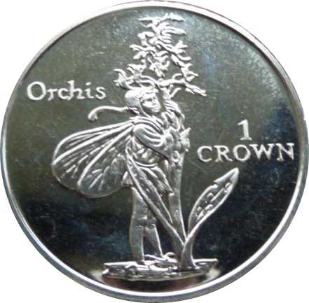 Isle of Man 1 Crown - Elizabeth II Orchis reverse