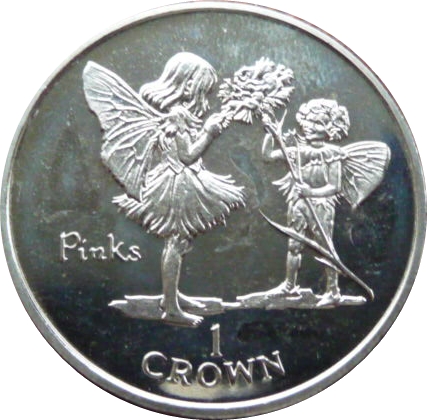 Isle of Man 1 Crown - Elizabeth II Pinks reverse