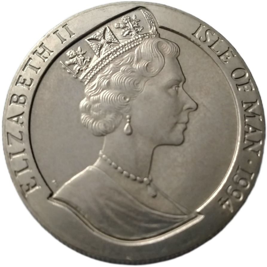 Isle of Man 1 Crown - Elizabeth II Player being tackled obverse