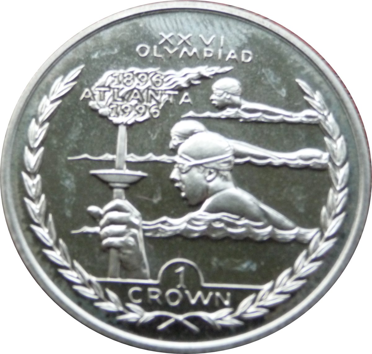 Isle of Man 1 Crown - Elizabeth II Swimming reverse
