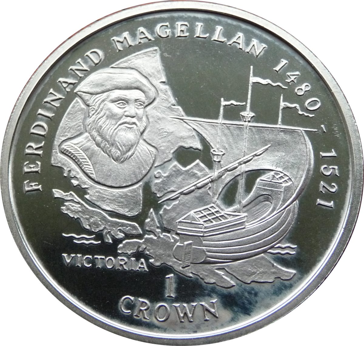 Isle of Man 1 Crown - Elizabeth II Ferdinand Magellan reverse