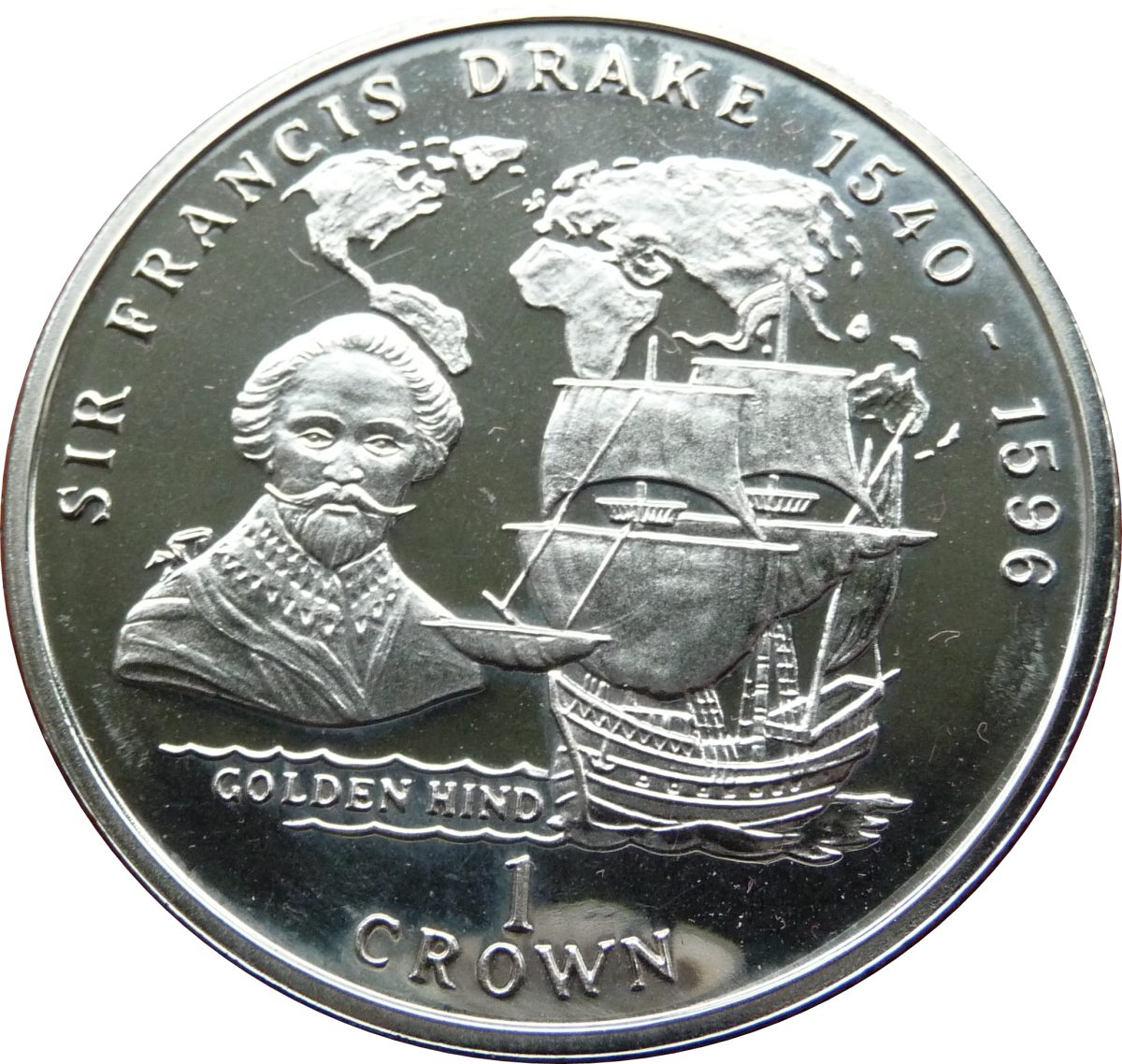 Isle of Man 1 Crown - Elizabeth II Sir Francis Drake reverse