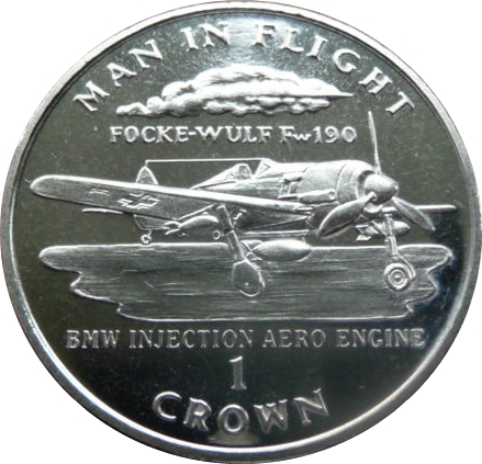 Isle of Man 1 Crown - Elizabeth II Focke Wulf 190 - injection reverse