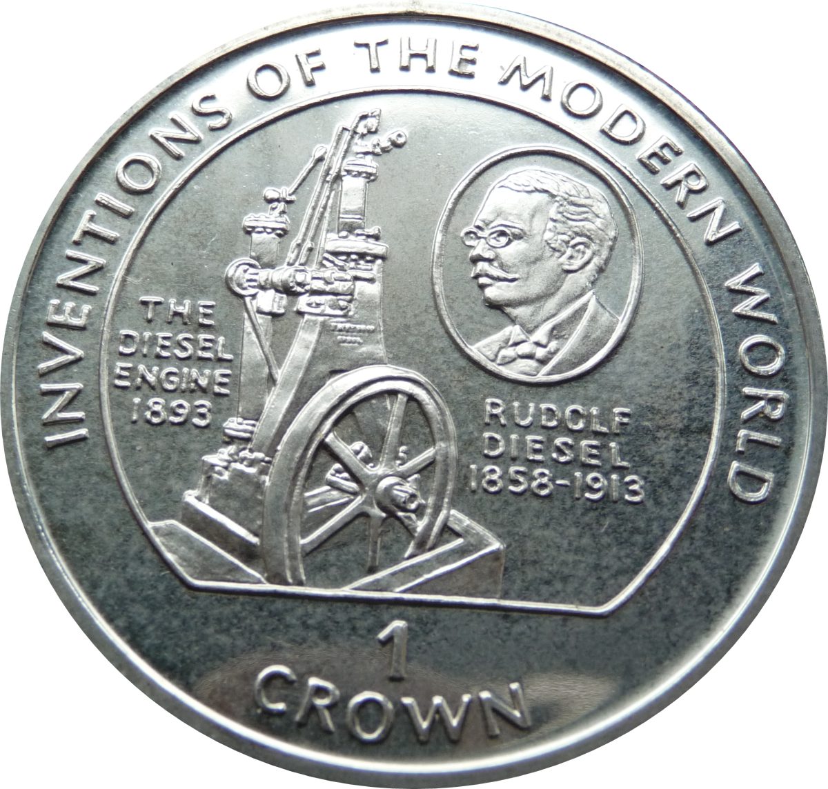 Isle of Man 1 Crown - Elizabeth II Rudolf Diesel - Engine reverse