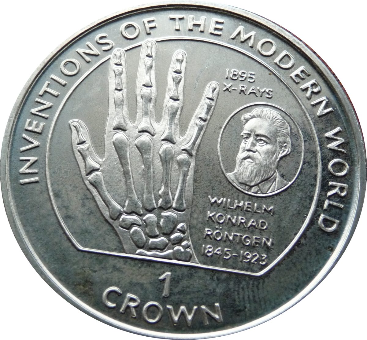 Isle of Man 1 Crown - Elizabeth II Wilhelm K. Roentgen reverse