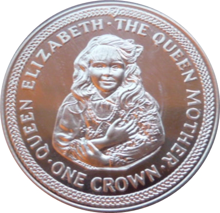 Isle of Man 1 Crown - Elizabeth II Queen Mother as a young girl; Silver