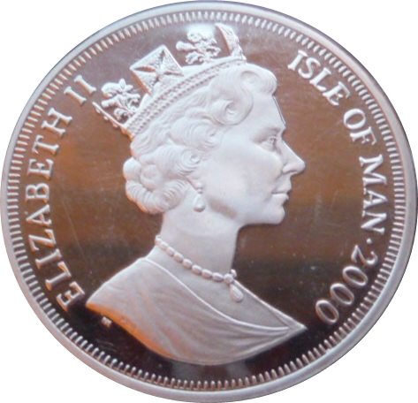 Isle of Man 1 Crown - Elizabeth II Queen Mother - Royal Family Portrait; Silver Proof obverse