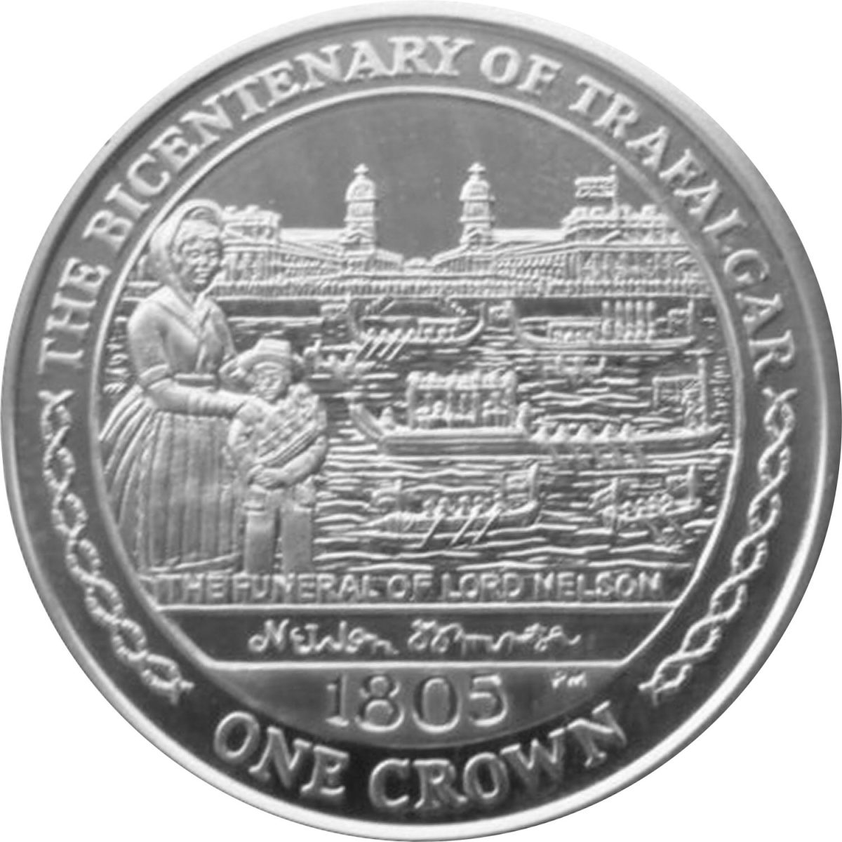 Isle of Man 1 Crown - Elizabeth II The Funeral of Lord Nelson; Silver Proof reverse