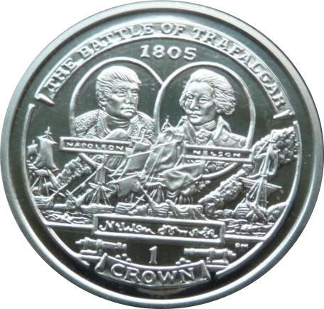 Isle of Man 1 Crown - Elizabeth II Napoleon and Nelson; Silver Proof reverse