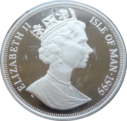 Isle of Man 1 Crown - Elizabeth II Queen Mother - Royal Engagement; Silver Proof obverse