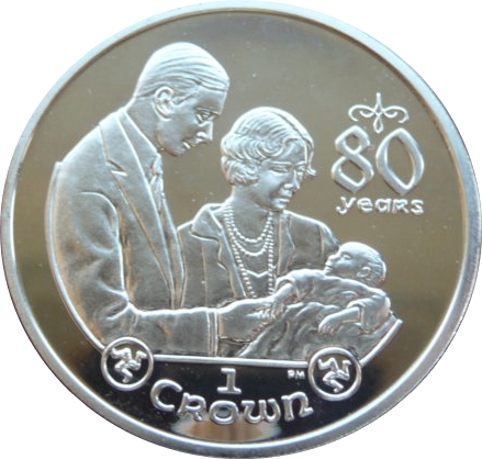 Isle of Man 1 Crown - Elizabeth II Queen Elizabeth II 80th Birthday-Birth of Princess Elizabeth reverse