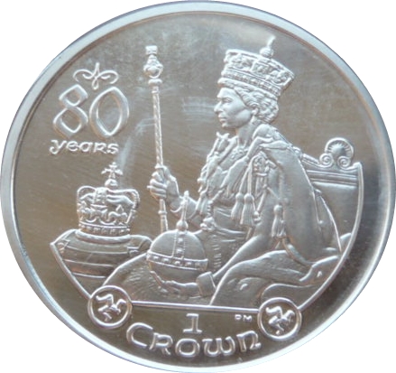 Isle of Man 1 Crown - Elizabeth II Queen Elizabeth II 80th Birthday-Coronation 1953 reverse