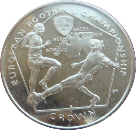 Isle of Man 1 Crown - Elizabeth II Footballer being tackled