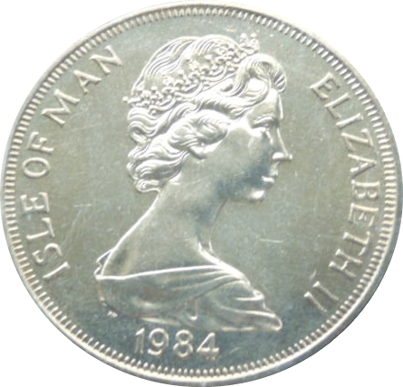 Isle of Man 1 Crown - Elizabeth II College of Arms; Earl of Derby obverse